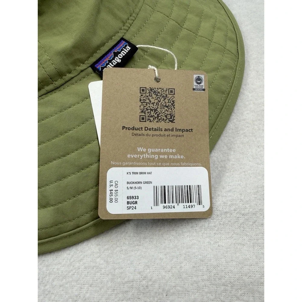 Patagonia Kid's Trim Brim Sun Bucket Hat Buckhorn Green NWT Sz S/M (5-10) 65933